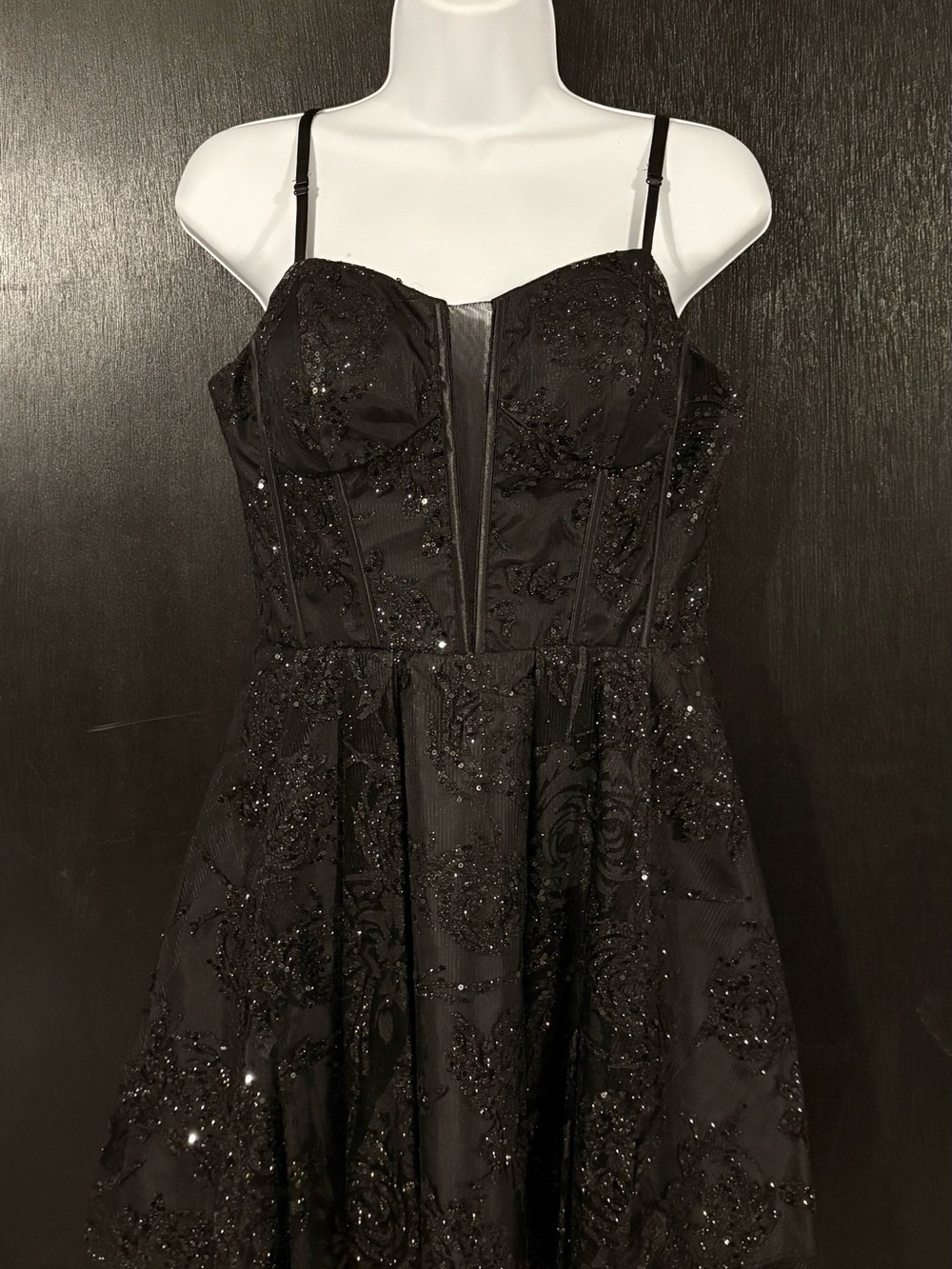 Blondie Nites Black Glitter Fit-and-Flare Dress